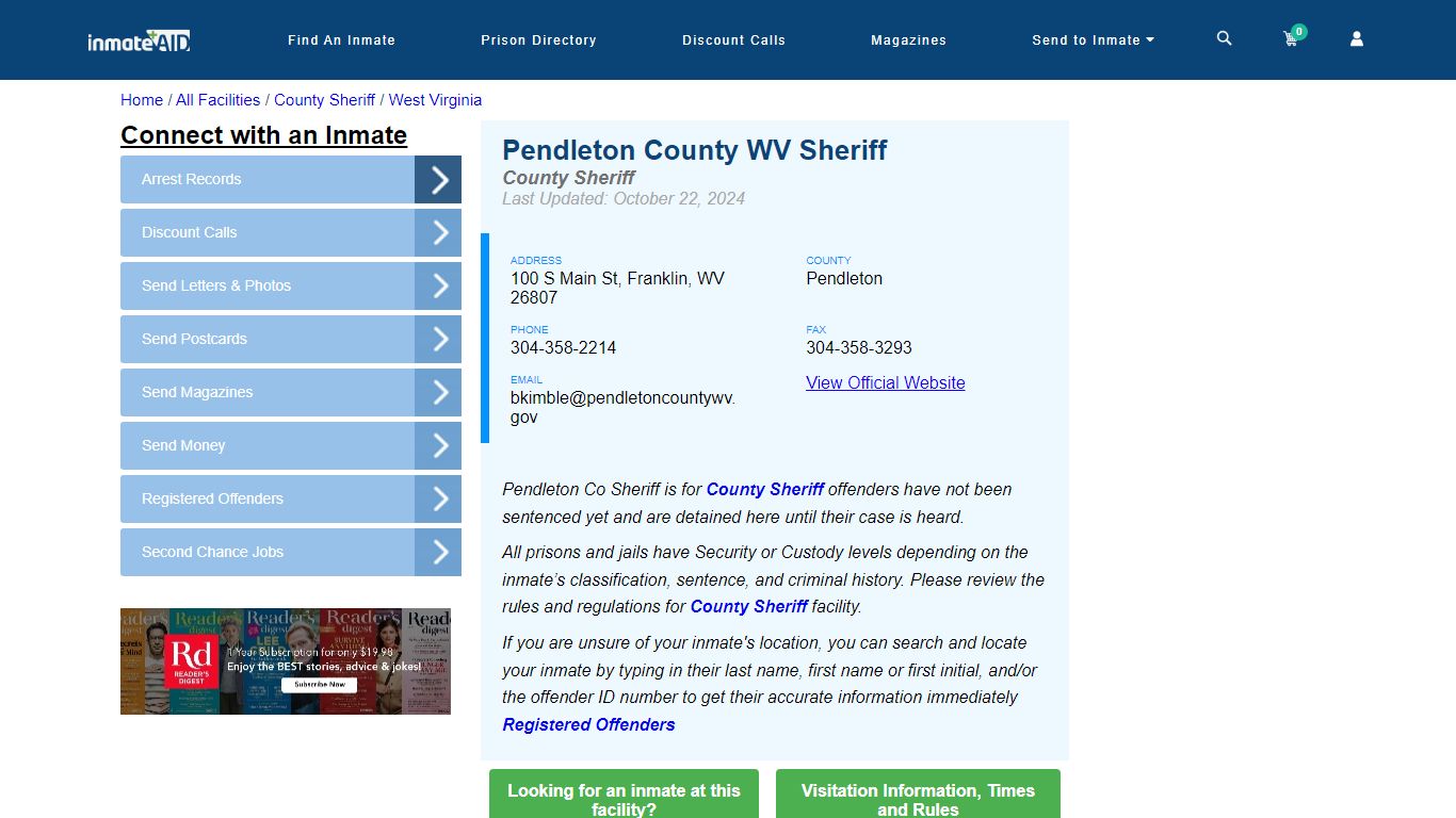 Pendleton County WV Sheriff & Arrest Search - InmateAid