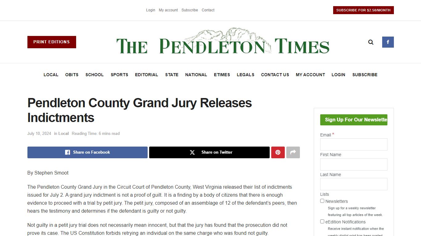 Pendleton County Grand Jury Releases Indictments